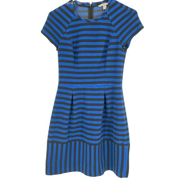 Banana Republic Blue Black Women's Striped Retro 90s Fit & Flare Dress - Size 4 - Picture 1 of 6